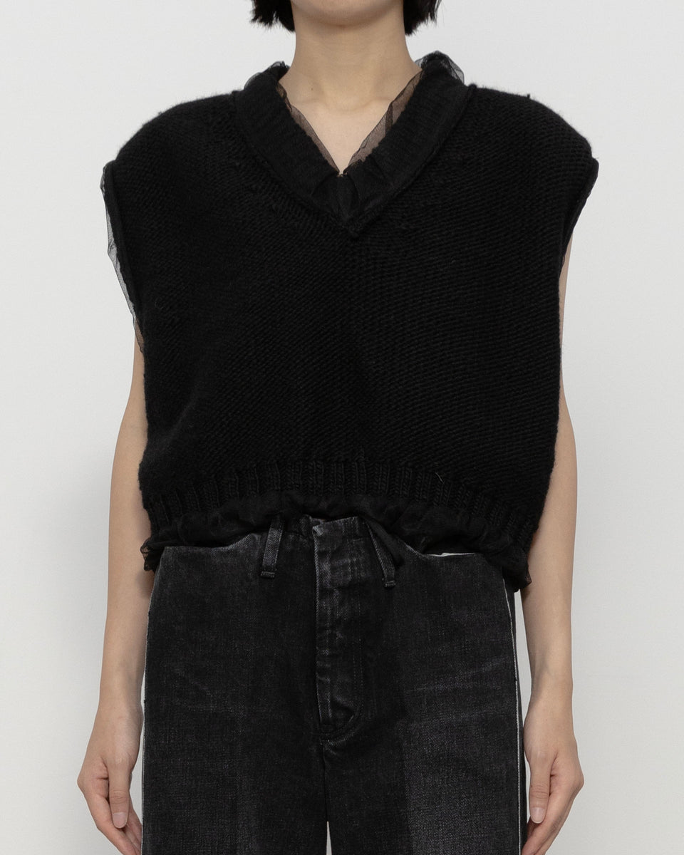【23AW】<ジェーン スミス>ウール&ナイロン チュールチャンキーニットベスト