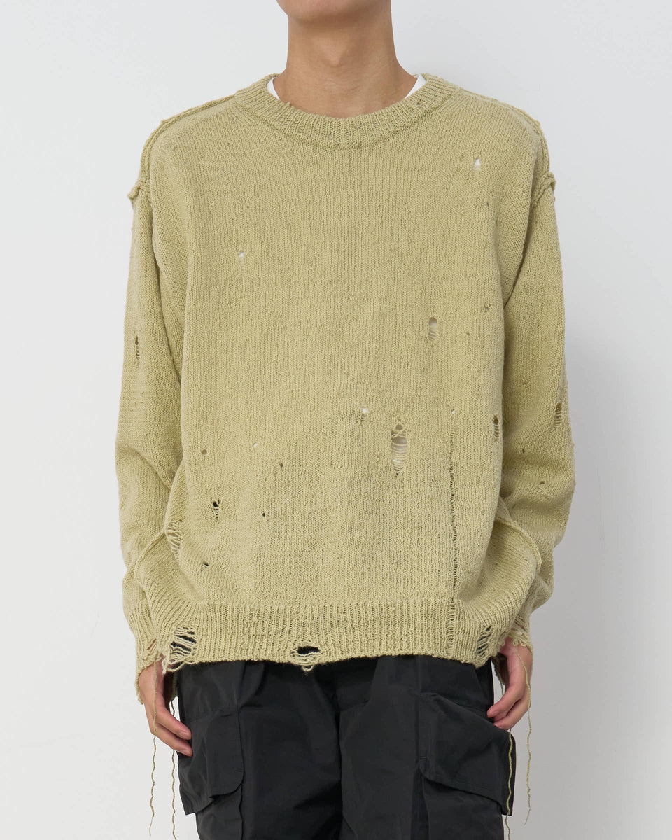 【23AW】<ジョン メイソン スミス>オーバーサイズ クルーネックダメージニット