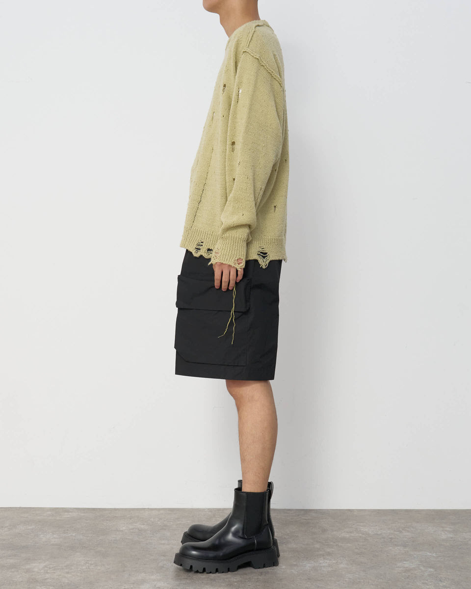 【23AW】<ジョン メイソン スミス>オーバーサイズ クルーネックダメージニット