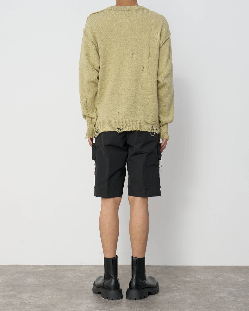 【23AW】<ジョン メイソン スミス>オーバーサイズ クルーネックダメージニット