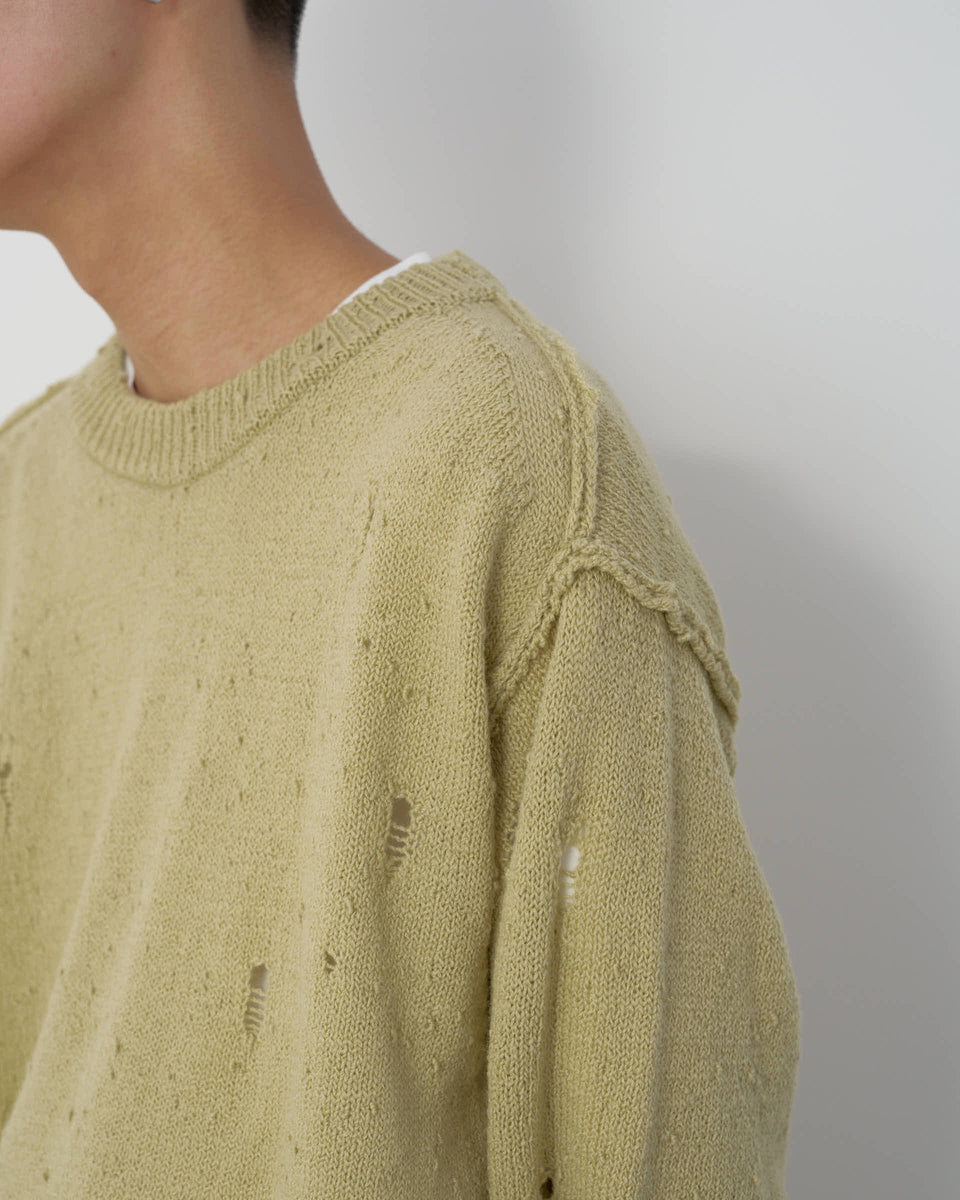 【23AW】<ジョン メイソン スミス>オーバーサイズ クルーネックダメージニット