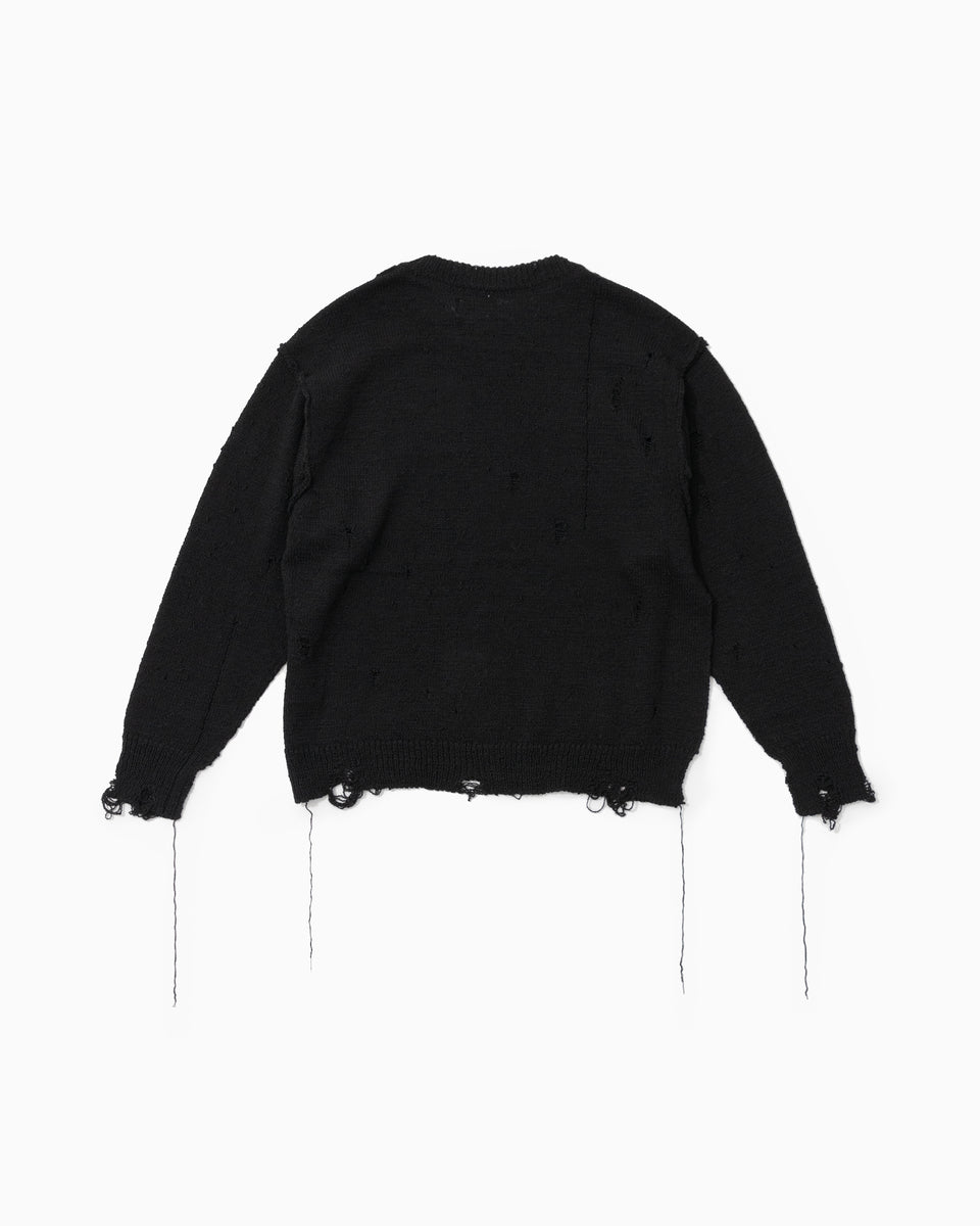 【23AW】<ジョン メイソン スミス>オーバーサイズ クルーネックダメージニット