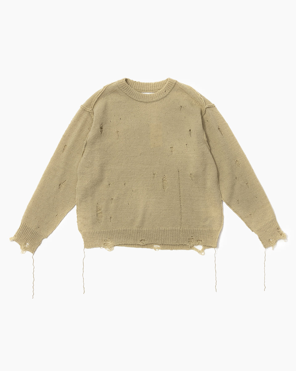 【23AW】＜ジョン メイソン スミス＞オーバーサイズ クルーネックダメージニット